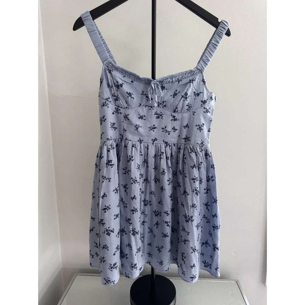 Aeropostale Blue Floral Tie Front Mini Dress Women's Medium Cottagecore - Picture 2 of 9